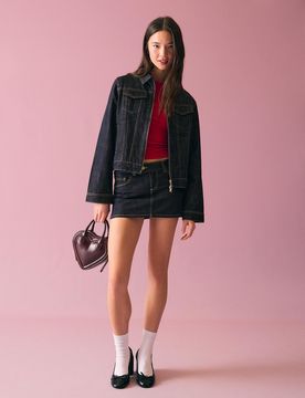 Mini-Jupe En Jean Brodée 32 Marine