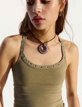 Collar Cuerda Tachas Mujer Marrón