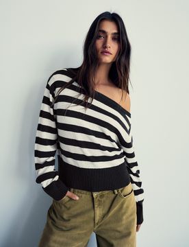 Jersey Asimétrico Rústico Rayas Mujer S Azul