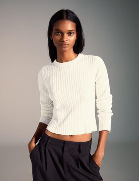 Pull En Chenille Torsadé S Blanc