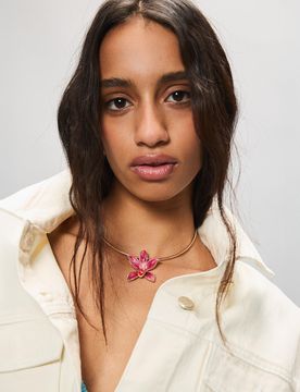 Collier Choker Rigide Fleur Rose