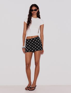 Jupe-Short Mini À Boucle Xxs Blanc / Noir