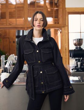 Cazadora Denim Cinturón Mujer S Marino