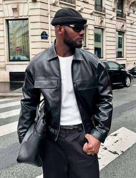 Cazadora Boxy Efecto Piel Hombre S Negro