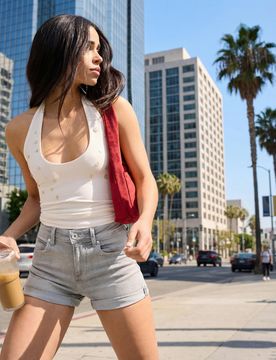 Short Denim Retroussé 40 Gris