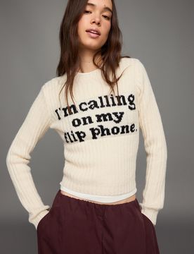 Pull En Maille Imprimé M Écru