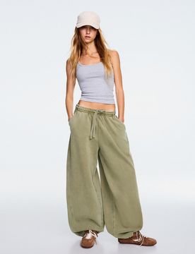 Pantalon Barrel En Molleton À Stoppers M Kaki