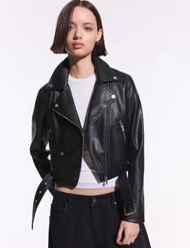 Cazadora Biker Efecto Piel Mujer L Negro