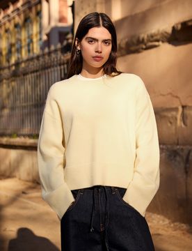 Pull Oversize Col Rond S Jaune