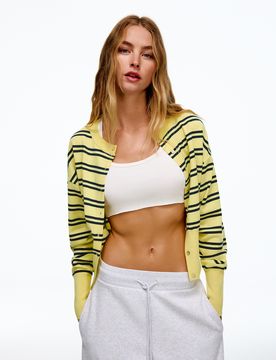 Gilet Col Rond Boutons Rayures S Jaune