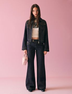 Jeans Baggy Taille Basse Brodé 32 Marine