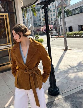 Cazadora Suede Cinturón Mujer M Marrón