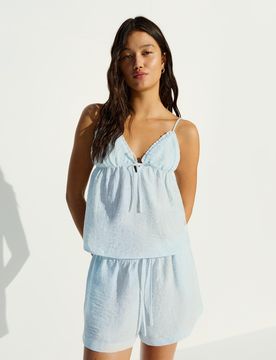 Short Rustique Taille Élastique M Bleu