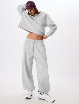 Basic Sweatshirt mit Off-Shoulder Grau Melange L