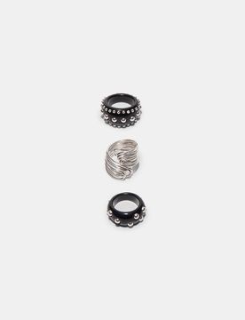 Set mit 3 Ringen mit Nieten Grau OS