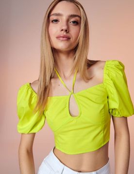 Crop top con allacciatura - verde-giallo