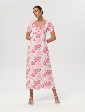 Vestito midi floreale - rosso