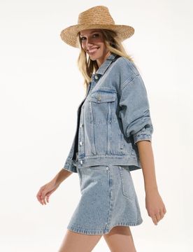 Gonna mini in denim con borchie - blu