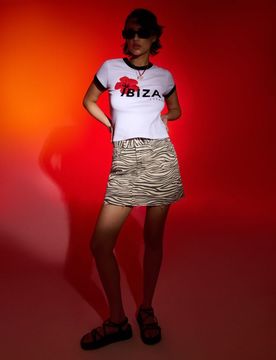 Gonna mini in jeans con stampa zebra - multicolor