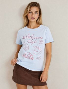 T-shirt in cotone con scritta - blu pallido