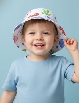 Bucket hat in cotone con motivo di animali marini - bianco