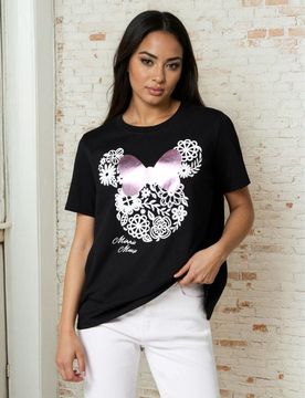 T-shirt in cotone con stampa Minnie Mouse - nero