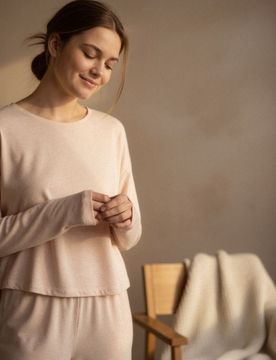 Pigiama due pezzi in maglia melange - beige