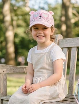 Cappellino a righe con motivo di gatto - rosa