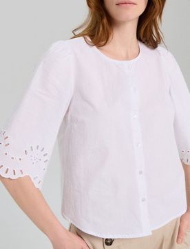 Blusa camicia con finitura in pizzo sulle maniche - bianco