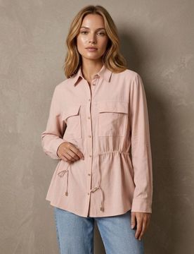 Camicia con tasche cargo e coulisse in vita - beige