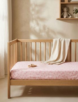 Lenzuolo in cotone con angoli e motivo floreale - rosa pastello