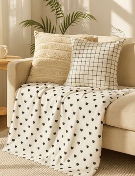 Coperta con motivo di cuori - panna