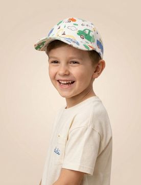 Cappellino con visiera in cotone con fantasia - bianco