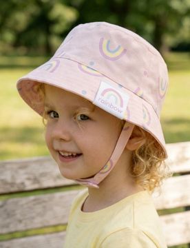 Cappello bucket in cotone con motivo arcobaleno - rosa pastello