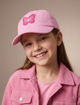 Cappellino con visiera in cotone con ricamo - rosa
