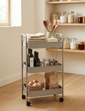 Scaffale a tre livelli con ruote - grigio chiaro