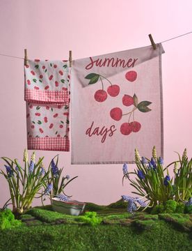 Set di strofinacci da cucina con motivo ciliegie 2 pack - rosso