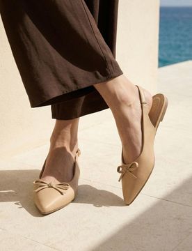 Ballerine con fiocco e soletta in pelle - beige
