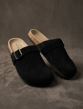 Ciabatte in pelle con cinturino - nero