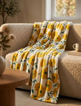Coperta con motivo floreale - bianco