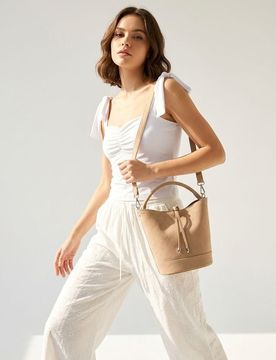 Borsa hobo piccola con tracolla lunga in ecocamoscio - beige