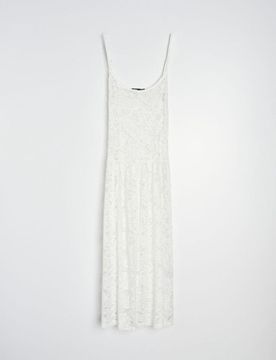Abito midi in pizzo con spalline - bianco