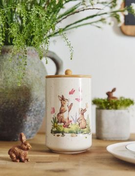 Contenitore alimentare pasquale con coperchio e motivo coniglietto - panna