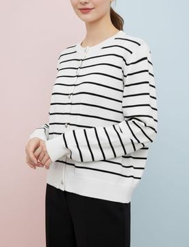 Cardigan a righe con bottoni - bianco
