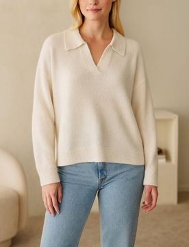 Maglione con colletto - panna