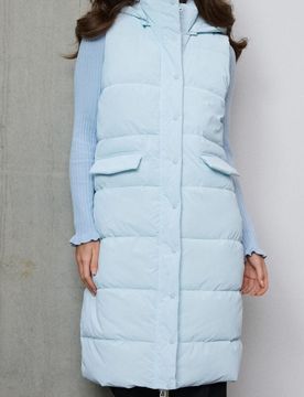 Gilet imbottito puffer con cappuccio staccabile - blu pallido
