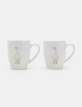Tazze in ceramica con motivo oca 2 pack - bianco