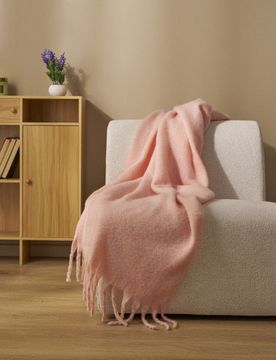 Coperta con frange - rosa pastello