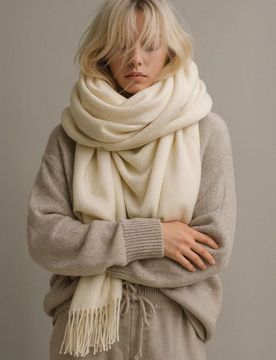 Sciarpa semplice con frange - panna
