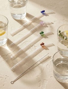 Cannucce in vetro con farfalle e spazzolino per la pulizia 5 pack - clear